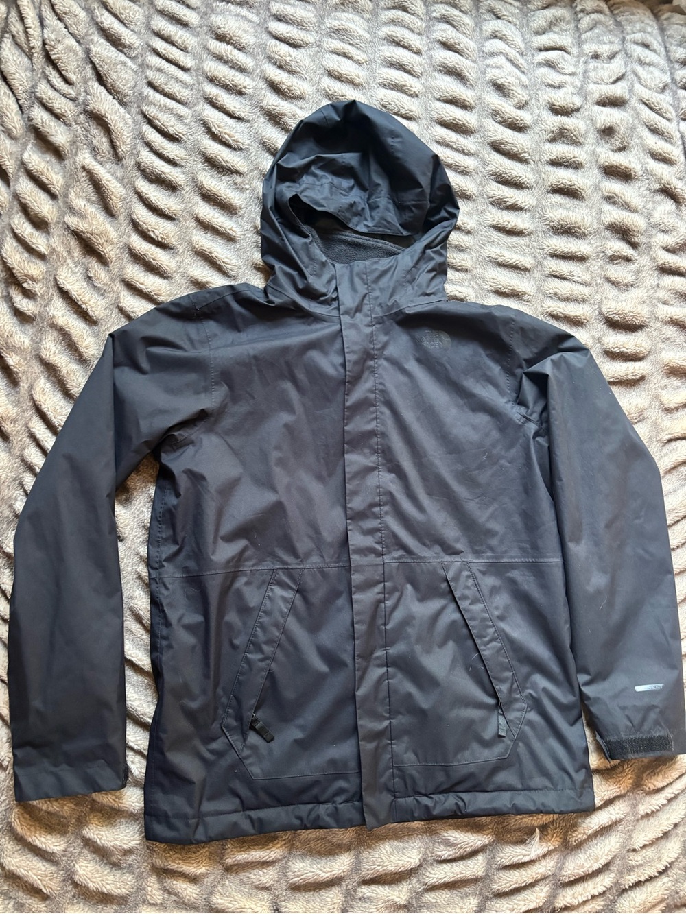 The North Face Boys XL 18/20 Black Hooded Fleece Lined Rain Jacket